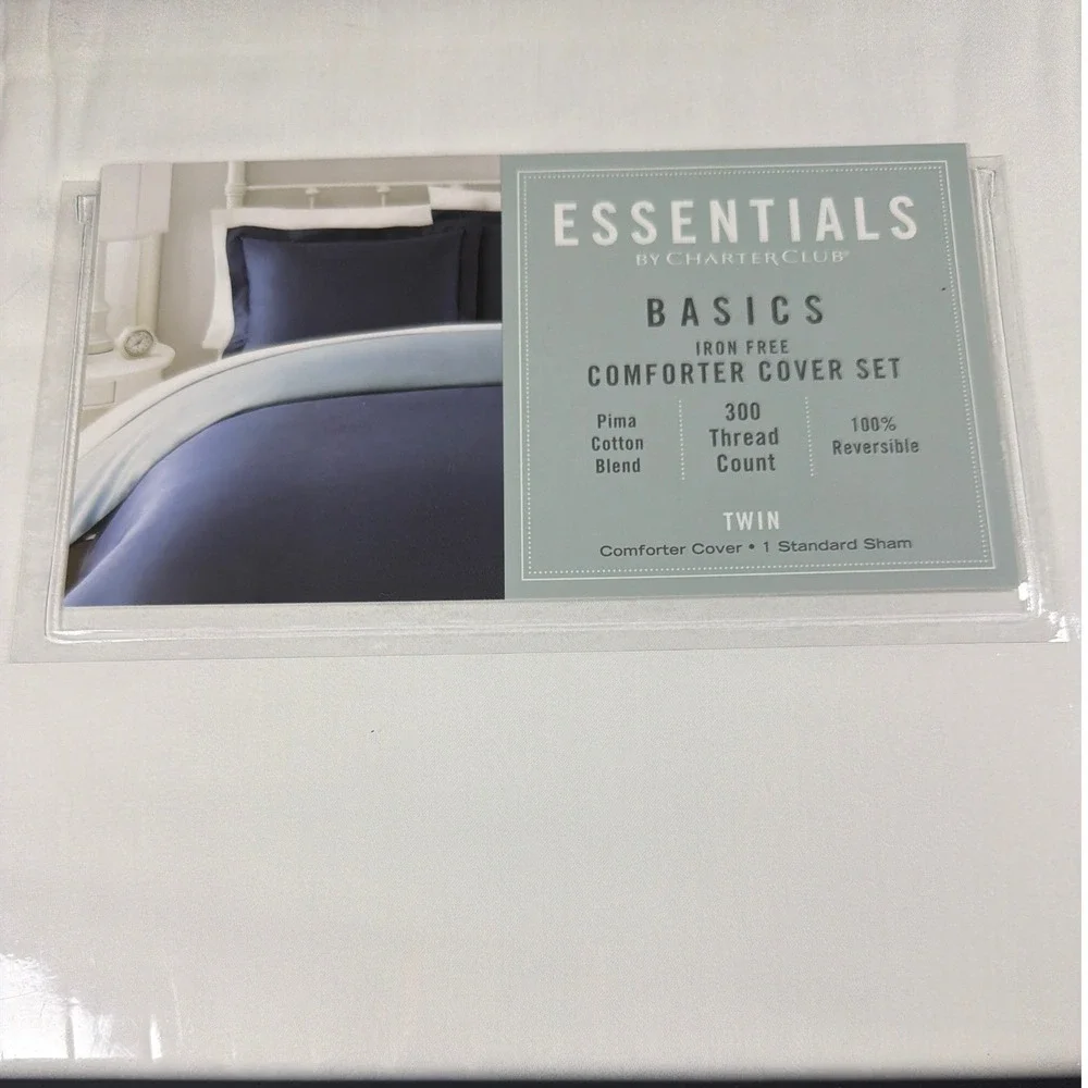 Charter Club Essentials Basics Comforter‎ Cover Set Twin White Pima Cotton Blend